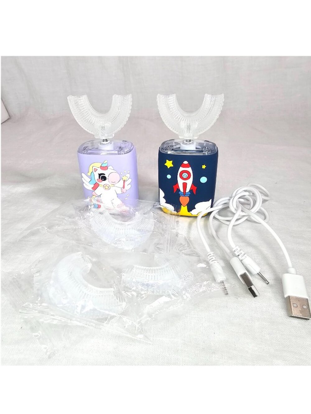 NEW 2PCs Geacker Kids U Shaped Electric Ultrasonic Rechargeable Toothbrush